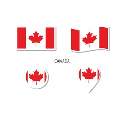 Fototapeta na wymiar Canada flag logo icon set, rectangle flat icons, circular shape, marker with flags.