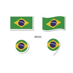 Brazil flag logo icon set, rectangle flat icons, circular shape, marker with flags.