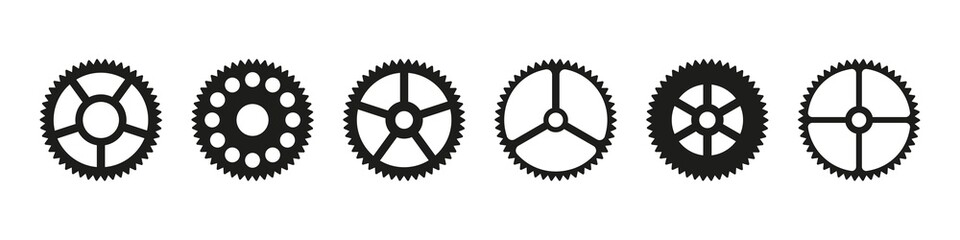 Cogwheel icon set. Cog wheel symbol. Gear wheel sign isolated vector set.