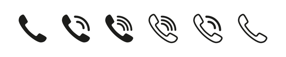 Handset phone icon set. Call or contact us over the phone sign. Simple handset telephone logo. Hotline isolated vector.