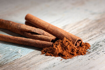 Cinnamon and powder near