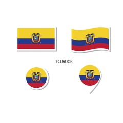 Ecuador flag logo icon set, rectangle flat icons, circular shape, marker with flags.