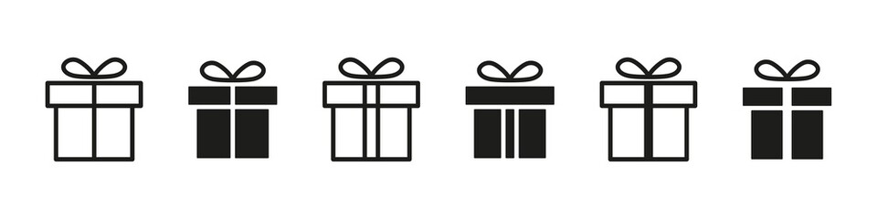Gift box icon. Present box sign. Gift package symbol. Surprise pack  isolated vector logo set.