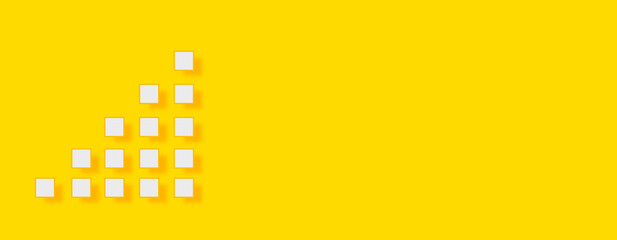 Circles graph increasing Concept on yellow background. Horizontal web banner with copy space, template.