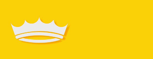 Crown Concept on yellow background. Horizontal web banner with copy space, template.