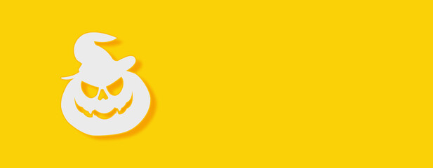 Halloween pumkin Concept on yellow background. Horizontal web banner with copy space, template.