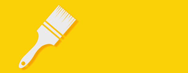 Paint brush Concept on yellow background. Horizontal web banner with copy space, template.