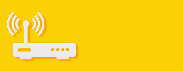 Internet Router Wifi Concept on yellow background. Horizontal web banner with copy space, template.