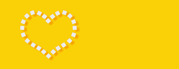 Heart Concept on yellow background. Horizontal web banner with copy space, template.