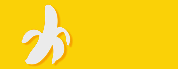 Banana Concept on yellow background. Horizontal web banner with copy space, template.