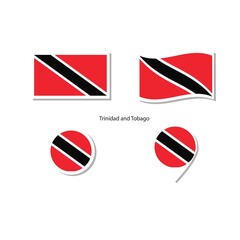 Trinidad and Tobago flag logo icon set, rectangle flat icons, circular shape, marker with flags.