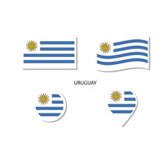 Uruguay flag logo icon set, rectangle flat icons, circular shape, marker with flags.