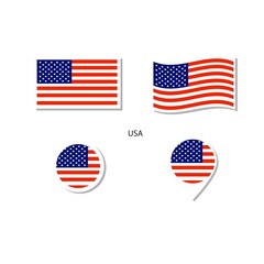 USA flag logo icon set, rectangle flat icons, circular shape, marker with flags.