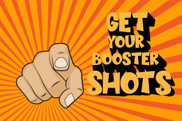 Get Your Booster shots vector / EPS comic illustration on a sunburst background - obrazy, fototapety, plakaty