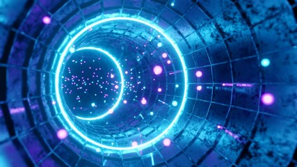 Seamless loop motion graphic of flying into swirl circle digital tunnel