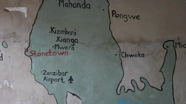 Zanzibar island map. Painted on a school wall. Picture for kids to learn geography. Tanzania, Africa 4K.