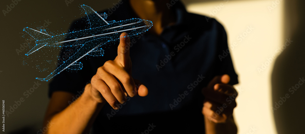 Poster businessman pressing data connection. high speed data connection. new modern technologies. virtual w