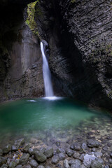 Fototapeta na wymiar view of the Slap Kozjak waterfall in the Julian Alps of Slovenia