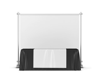 Blank tradeshow tablecloth with runner and backdrop banner mockup