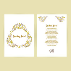 Vector gold ornamental decorative frame. Elegant ornate element for design template, place for text. Luxury floral border. Lace decor for birthday and greeting card, wedding invitation,certificate.