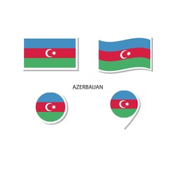 Azerbaijan flag logo icon set, rectangle flat icons, circular shape, marker with flags.