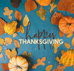 Happy Thanksgiving text with fall frame background. - 465067016