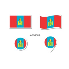 Mongolia flag logo icon set, rectangle flat icons, circular shape, marker with flags.