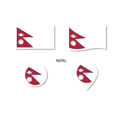 Obraz premium Nepal flag logo icon set, rectangle flat icons, circular shape, marker with flags.