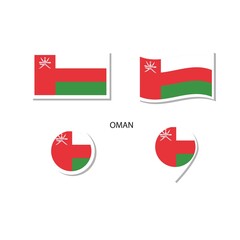 Oman flag logo icon set, rectangle flat icons, circular shape, marker with flags.