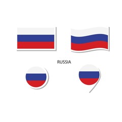 Russia flag logo icon set, rectangle flat icons, circular shape, marker with flags.