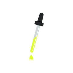 Pipette with yellow liquid dripping down. Vector illustration, flat cartoon color minimal design isolated on white background, eps 10.