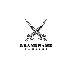 sword logo cartoon icon design black isolated vector illustration
