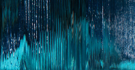 Glitch banner. Static noise texture. Distortion overlay. NFT blockchain technology. Dark blue color gradient vibration artifacts futuristic abstract background.