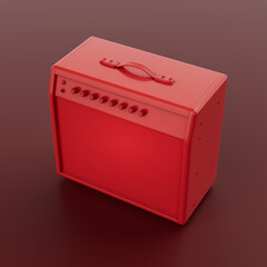Monichrome red color Guitar Amp for Stage, Studio and Practice,  sound amplify, top view, 3d rendering