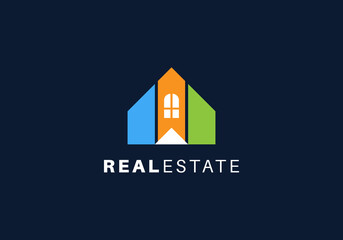 Modern Colorful Real Estate Property Construction Broker Abstract Flat Minimalistic Premium House Logo Design Template