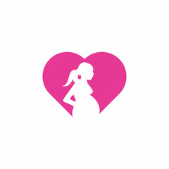 Obraz na płótnie Canvas Pregnant woman heart shape logo. pregnant women vector icon template.