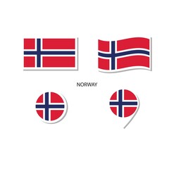 Norway flag logo icon set, rectangle flat icons, circular shape, marker with flags.