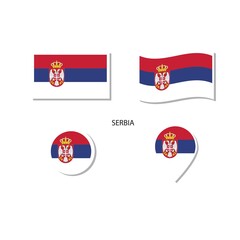 Serbia flag logo icon set, rectangle flat icons, circular shape, marker with flags.