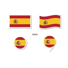 Obraz premium Spain flag logo icon set, rectangle flat icons, circular shape, marker with flags.
