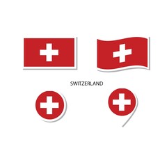 Fototapeta premium Switzerland flag logo icon set, rectangle flat icons, circular shape, marker with flags.