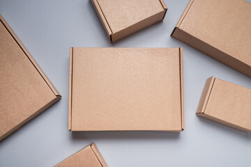 Set of brown flat cardboard carton boxes
