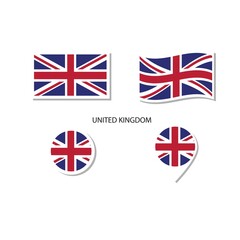 UK flag logo icon set, rectangle flat icons, circular shape, marker with flags.