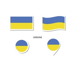 Ukraine flag logo icon set, rectangle flat icons, circular shape, marker with flags.