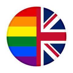 round icon with rainbow and uk flags. vector illustration isolated on white background. vector illustration