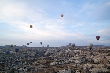 Flying balloons over the valleys of Cappadocia, Turkey