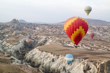 Flying balloons over the valleys of Cappadocia, Turkey