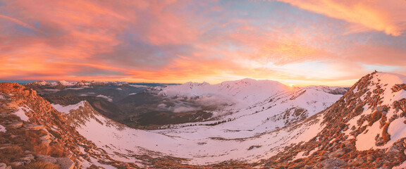 Epic panoramic sunset on Agrafa Mountains