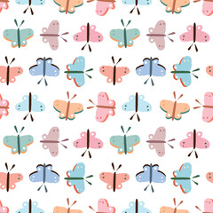Seamless Pattern with Colorful Butterfly Design on White Background