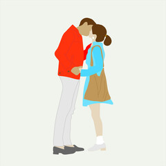 A couple in love kissing. A guy and a girl holding hands.