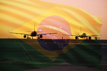 Fototapeta na wymiar Brazil national flag waving in beautiful nature sky.